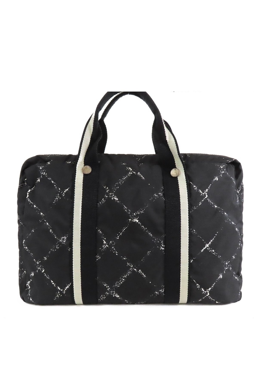 Chanel Vintage Travel Line Briefcase Black White Silver Nylon PC Case Business